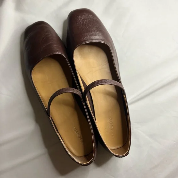 Madewell ‘Greta’ Brown Leather Mary Jane Flats - Picture 1 of 6